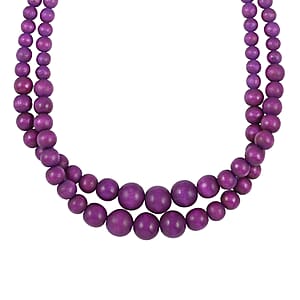 Purple Color Wooden Beaded Double Row Necklace (18-20 Inches) in Stainless Steel , Tarnish-Free, Waterproof, Sweat Proof Jewelry