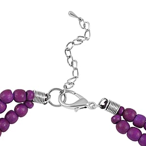 Purple Color Wooden Beaded Double Row Necklace (18-20 Inches) in Stainless Steel , Tarnish-Free, Waterproof, Sweat Proof Jewelry