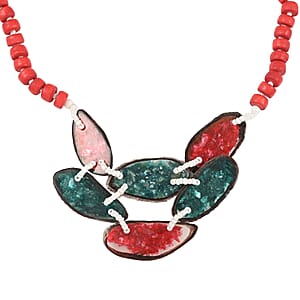 Red Color Beaded, Shell and Resin Necklace (21 Inches) 60.00 ctw