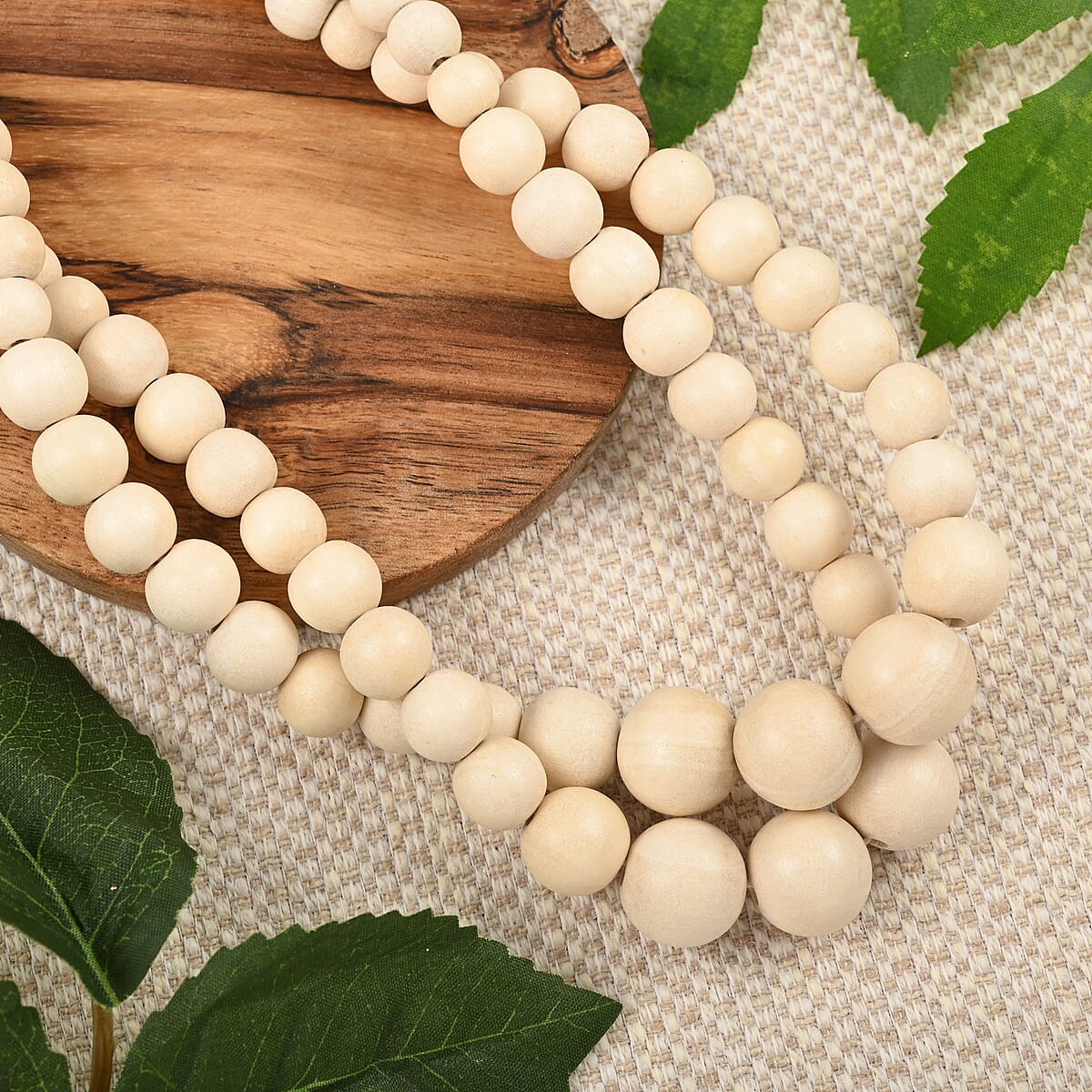 White Color Wooden Beaded Double Row Necklace (18-20 Inches) in Stainless Steel , Tarnish-Free, Waterproof, Sweat Proof Jewelry image number 1