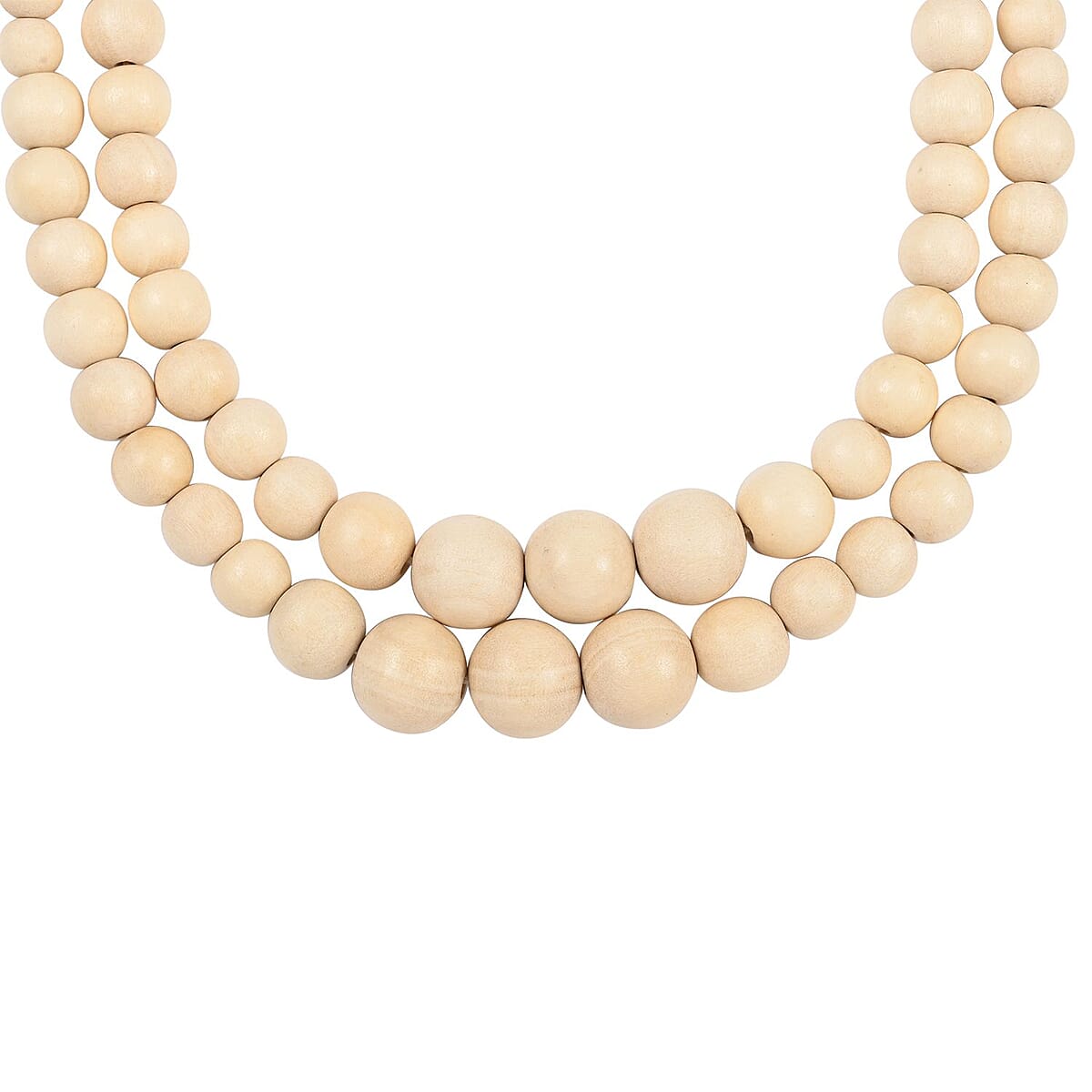 White Color Wooden Beaded Double Row Necklace (18-20 Inches) in Stainless Steel , Tarnish-Free, Waterproof, Sweat Proof Jewelry image number 2