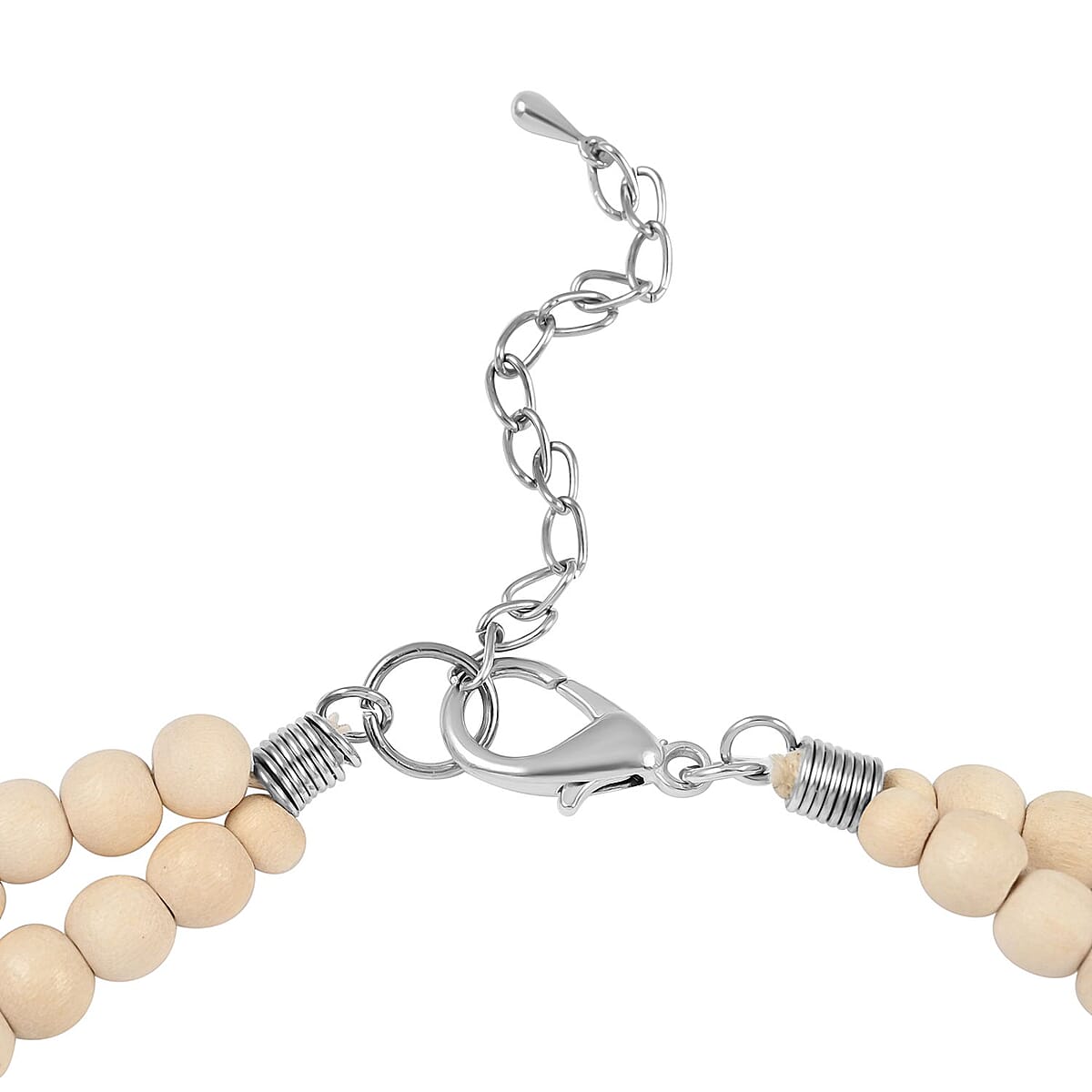 White Color Wooden Beaded Double Row Necklace (18-20 Inches) in Stainless Steel , Tarnish-Free, Waterproof, Sweat Proof Jewelry image number 3