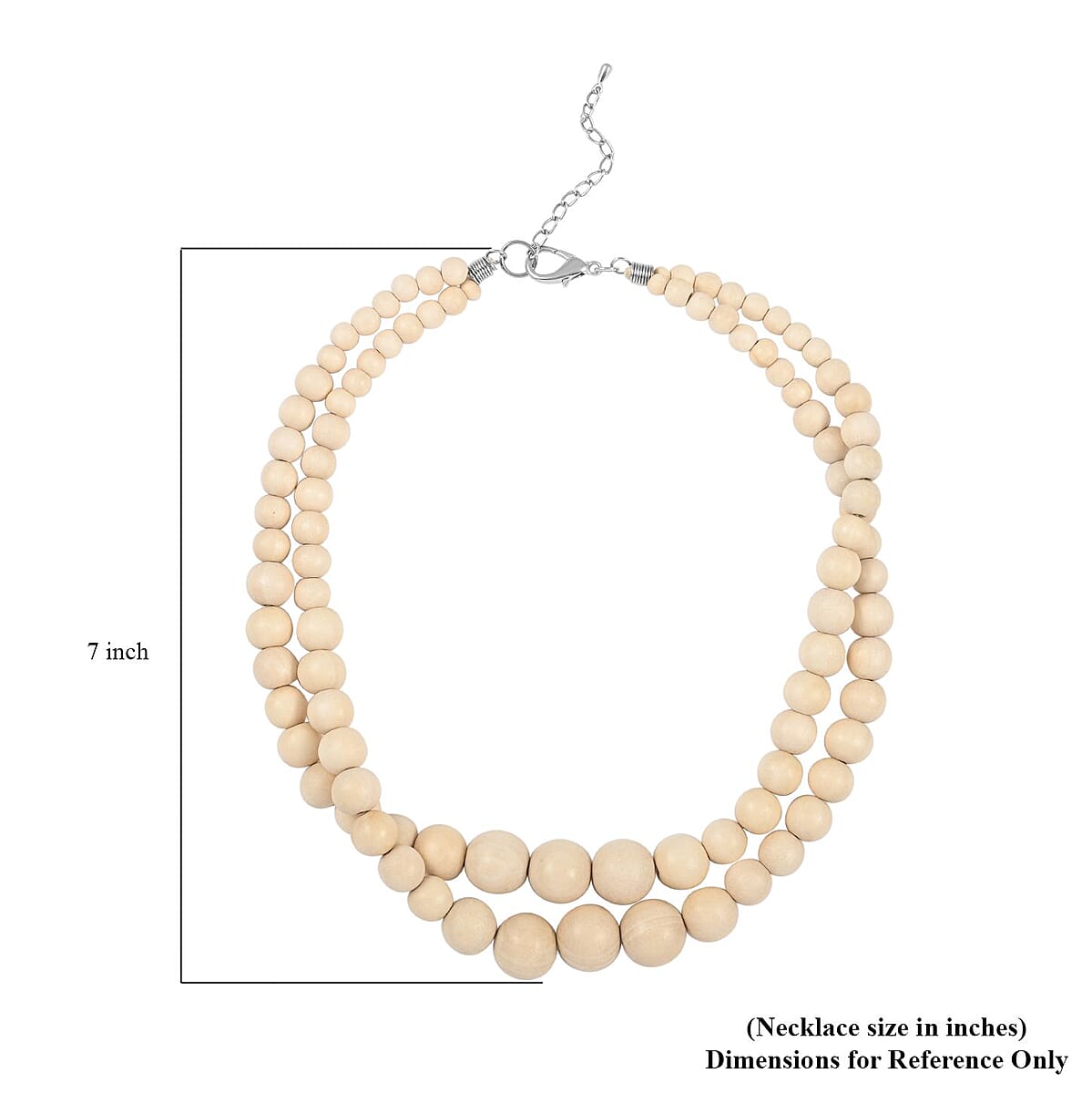 White Color Wooden Beaded Double Row Necklace (18-20 Inches) in Stainless Steel , Tarnish-Free, Waterproof, Sweat Proof Jewelry image number 4
