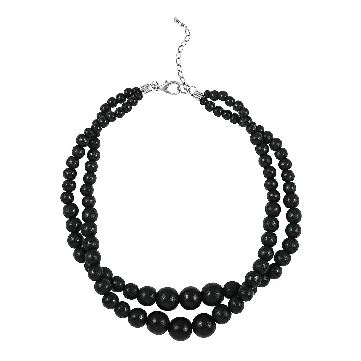 Black Color Wooden Beaded Double Row Necklace (18-20 Inches) in Stainless Steel , Tarnish-Free, Waterproof, Sweat Proof Jewelry image number 0