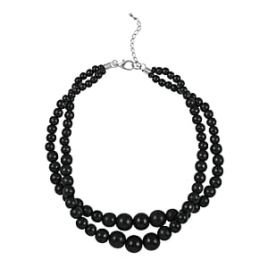 Black Color Wooden Beaded Double Row Necklace (18-20 Inches) in Stainless Steel , Tarnish-Free, Waterproof, Sweat Proof Jewelry