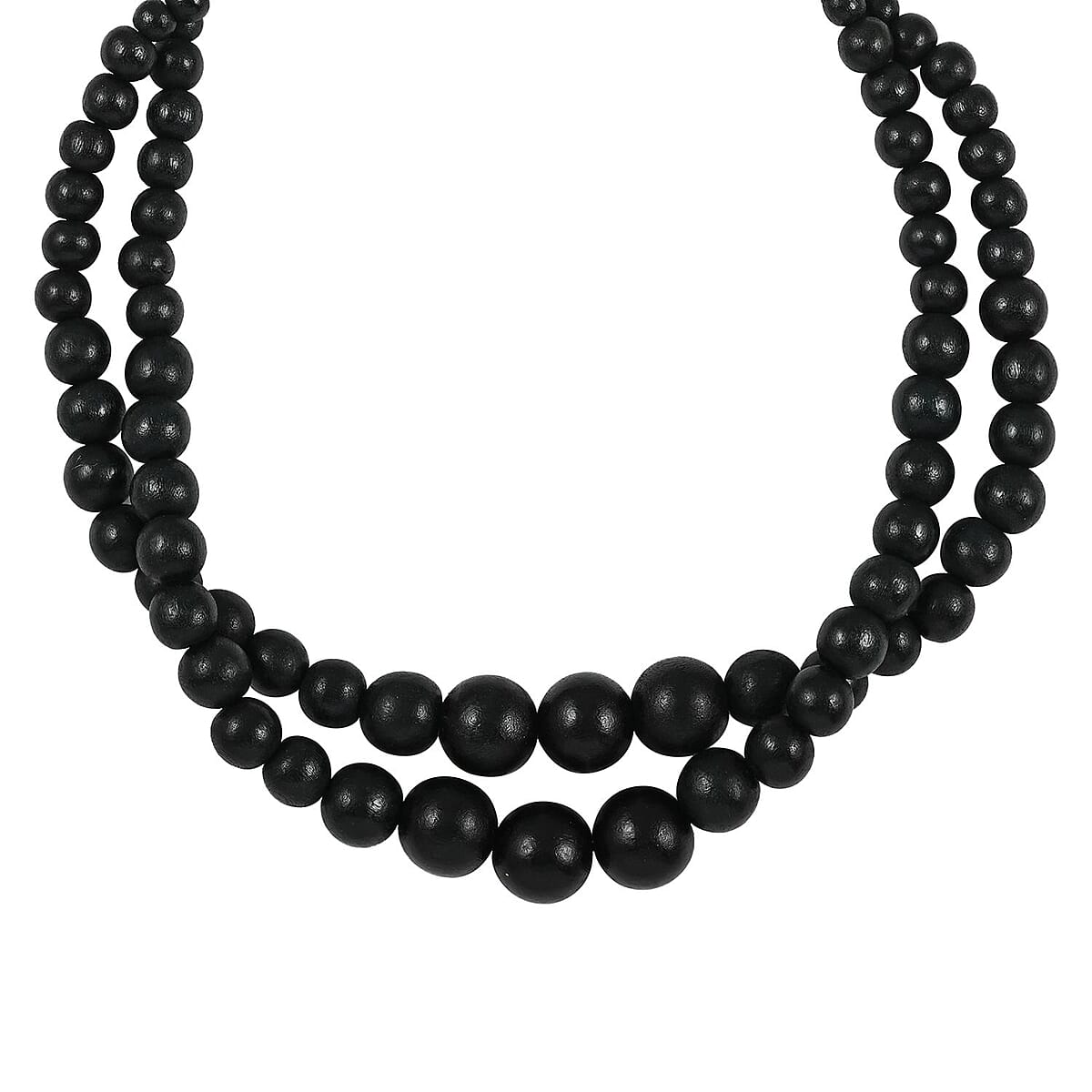Black Color Wooden Beaded Double Row Necklace (18-20 Inches) in Stainless Steel , Tarnish-Free, Waterproof, Sweat Proof Jewelry image number 2