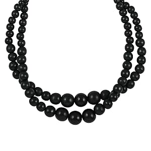 Black Color Wooden Beaded Double Row Necklace (18-20 Inches) in Stainless Steel , Tarnish-Free, Waterproof, Sweat Proof Jewelry