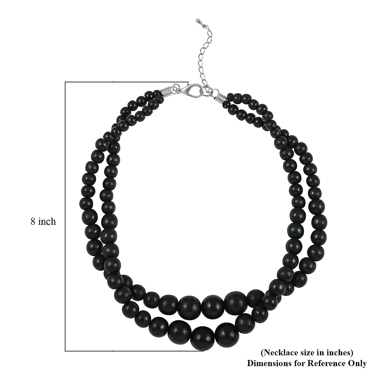 Black Color Wooden Beaded Double Row Necklace (18-20 Inches) in Stainless Steel , Tarnish-Free, Waterproof, Sweat Proof Jewelry image number 4