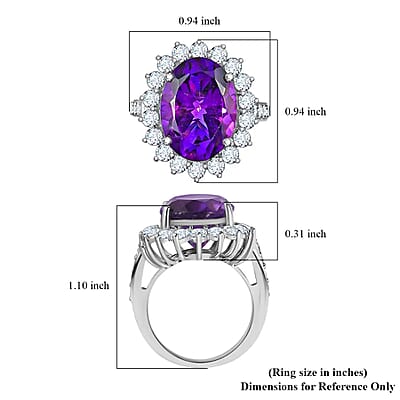 AAA Amethyst Sunburst Halo Ring,  White Zircon Accent Ring, Platinum Over Sterling Silver Ring, Amethyst Ring, Birthday Gift For Her 11.50 ctw