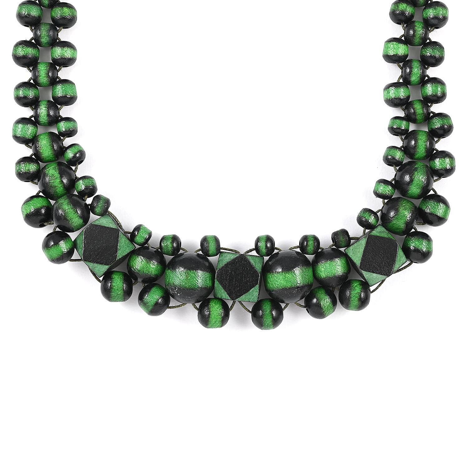 Green Color Wooden Beaded Adjustable Necklace 25-32 Inches