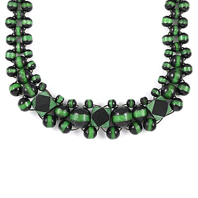 Green Color Wooden Beaded Adjustable Necklace 25-32 Inches