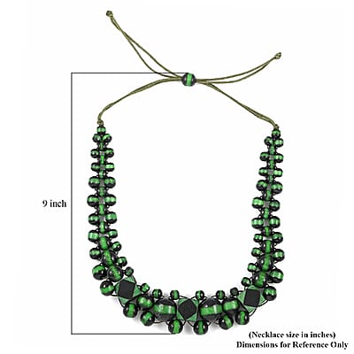 Green Color Wooden Beaded Adjustable Necklace 25-32 Inches