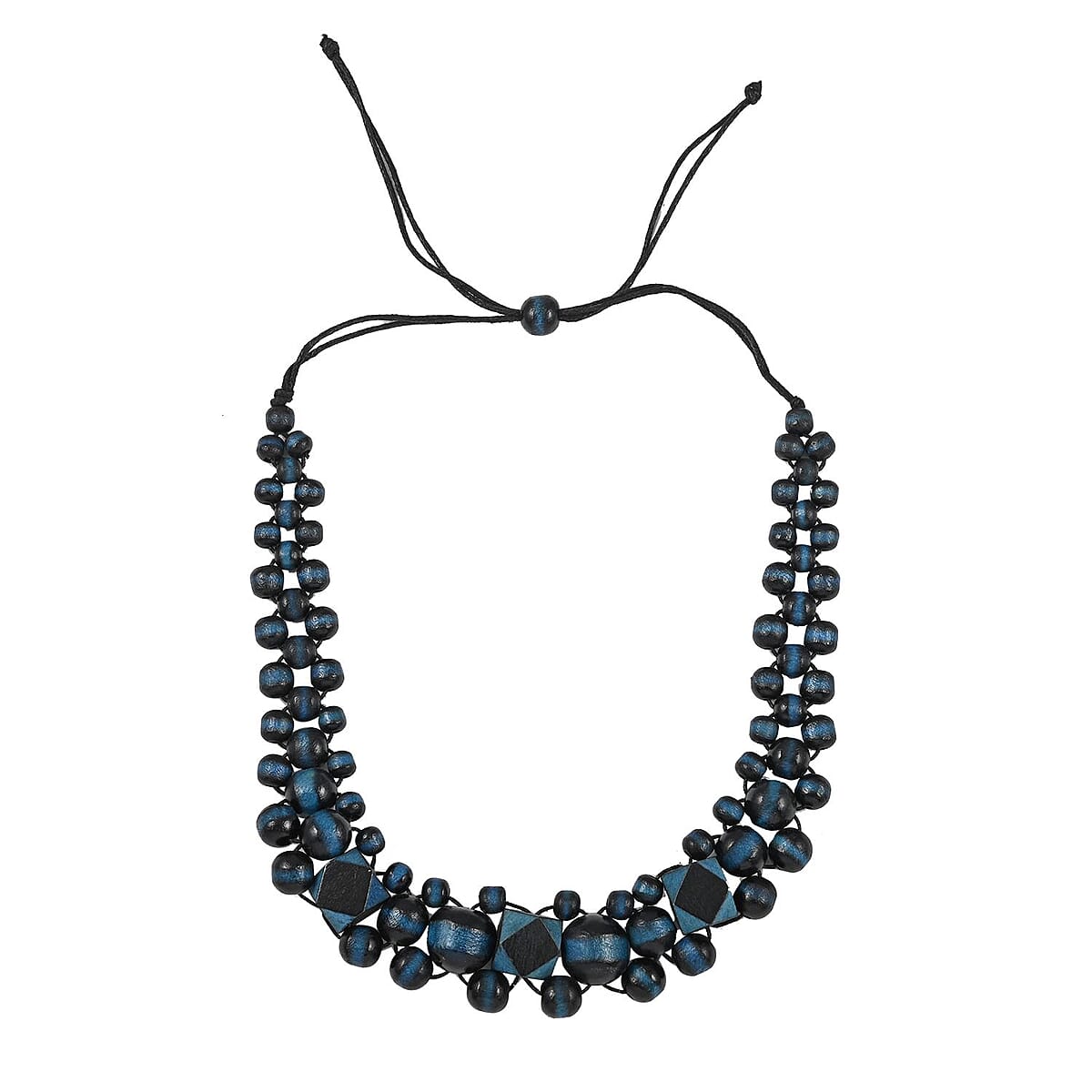 Blue Color Wooden Beaded Adjustable Necklace 25-32 Inches image number 0