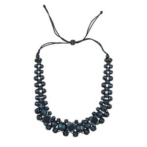 Blue Color Wooden Beaded Adjustable Necklace 25-32 Inches