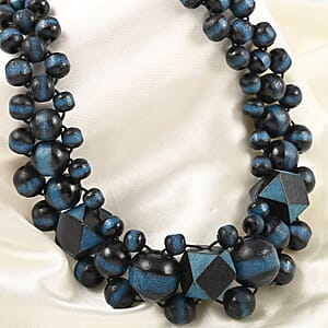 Blue Color Wooden Beaded Adjustable Necklace 25-32 Inches