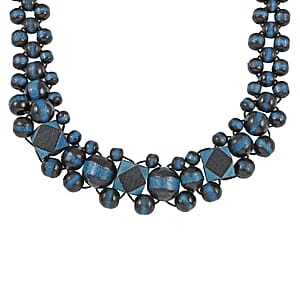 Blue Color Wooden Beaded Adjustable Necklace 25-32 Inches