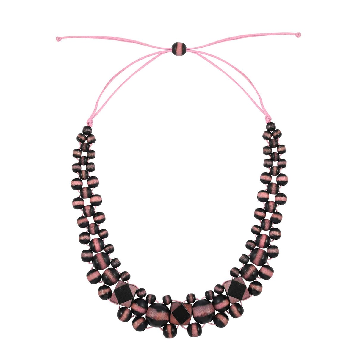 Pink Color Wooden Beaded Adjustable Necklace 25-32 Inches image number 0