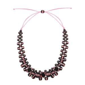 Pink Color Wooden Beaded Adjustable Necklace 25-32 Inches