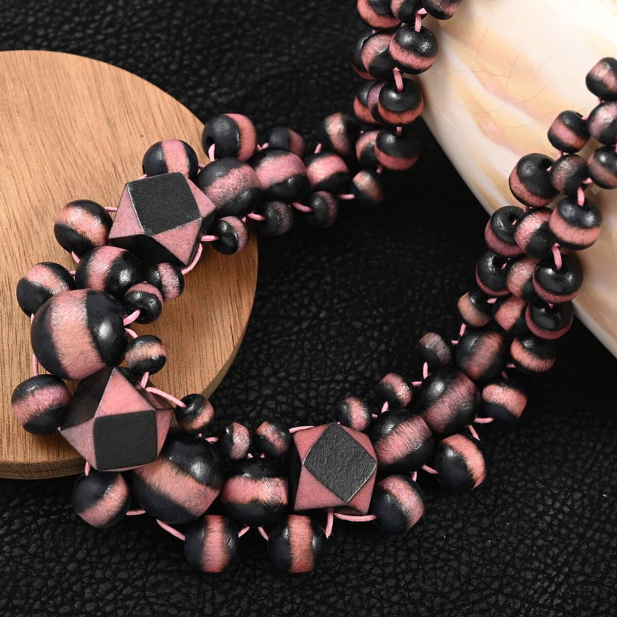 Pink Color Wooden Beaded Adjustable Necklace 25-32 Inches image number 1