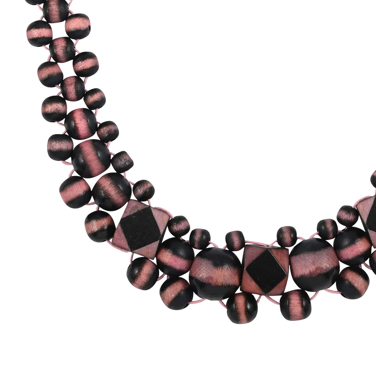 Pink Color Wooden Beaded Adjustable Necklace 25-32 Inches image number 2
