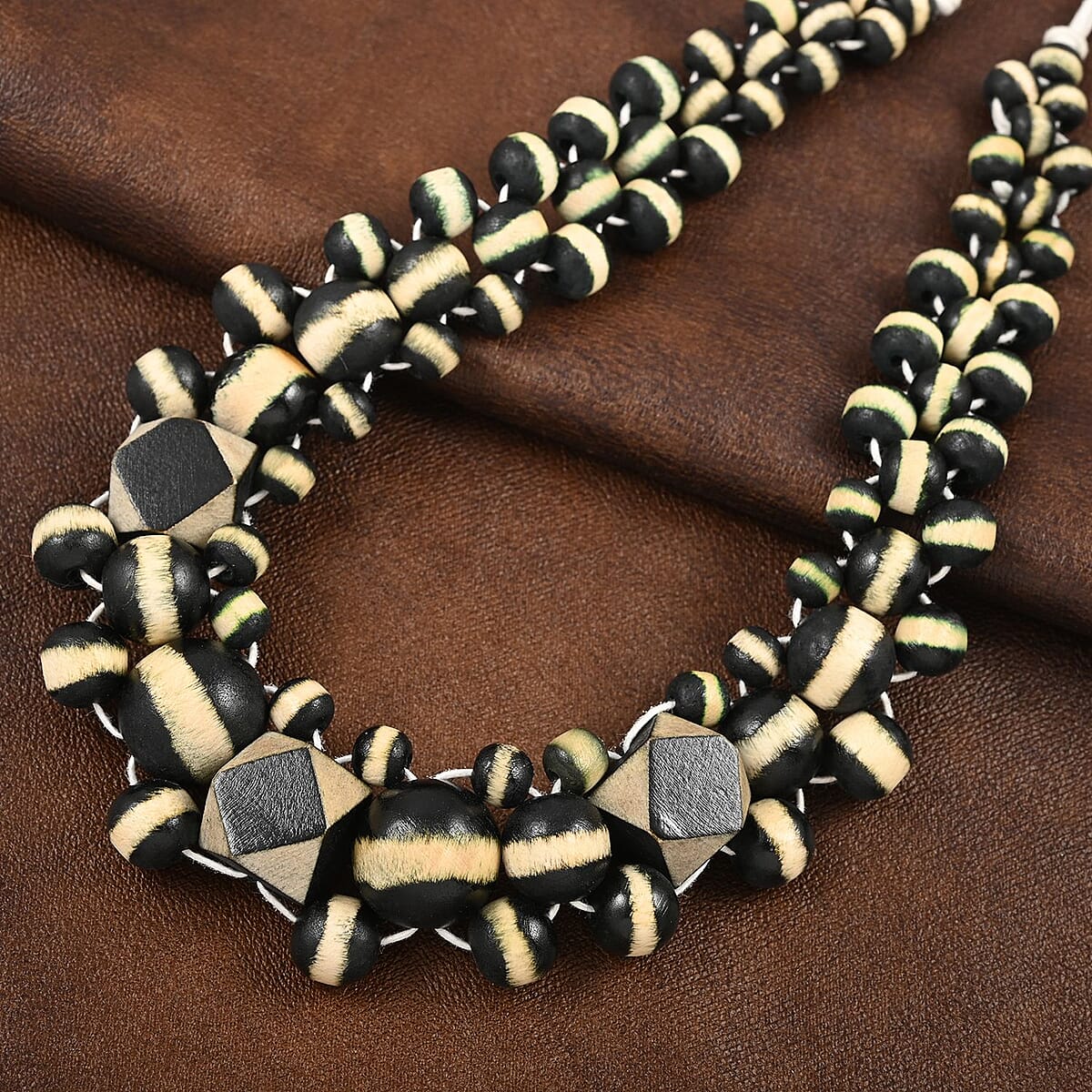 White Color Wooden Beaded Adjustable Necklace 25-32 Inches image number 1