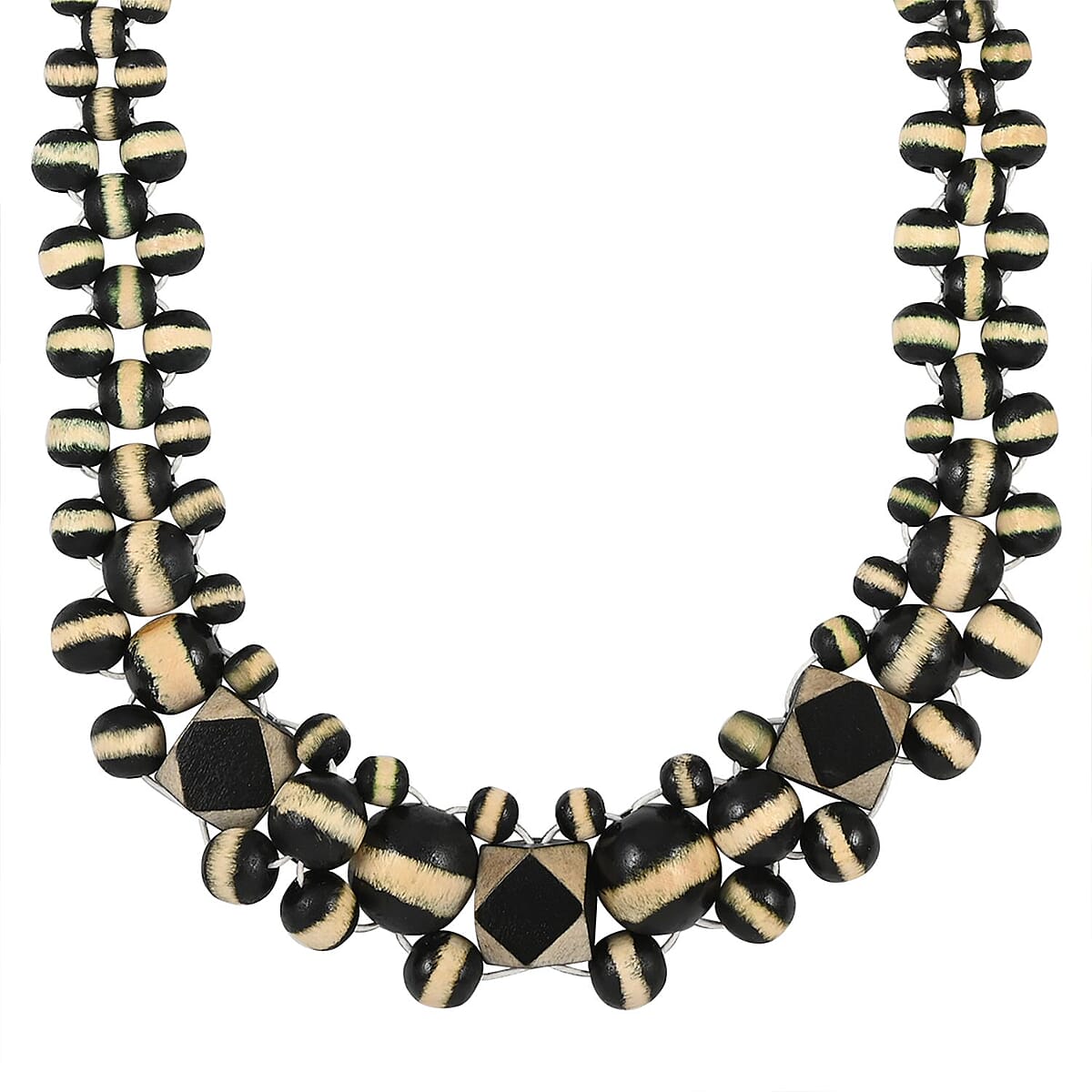 White Color Wooden Beaded Adjustable Necklace 25-32 Inches image number 2