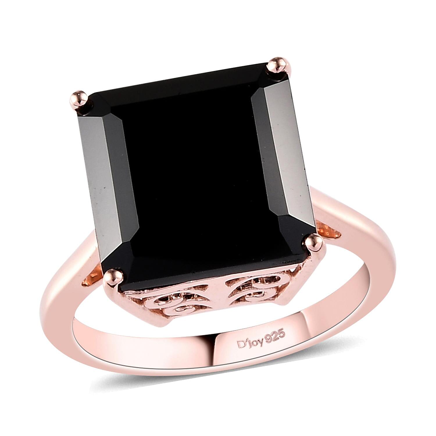 Asscher Cut Thai Black Spinel Solitaire Ring in Vermeil Rose Gold Over Sterling Silver (Size 10.0) 11.00 ctw