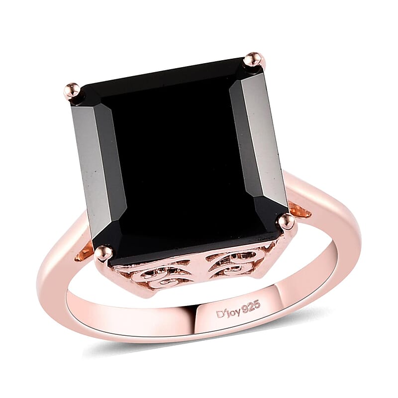 Asscher Cut Thai Black Spinel Solitaire Ring in Vermeil Rose Gold Over Sterling Silver (Size 10.0) 11.00 ctw