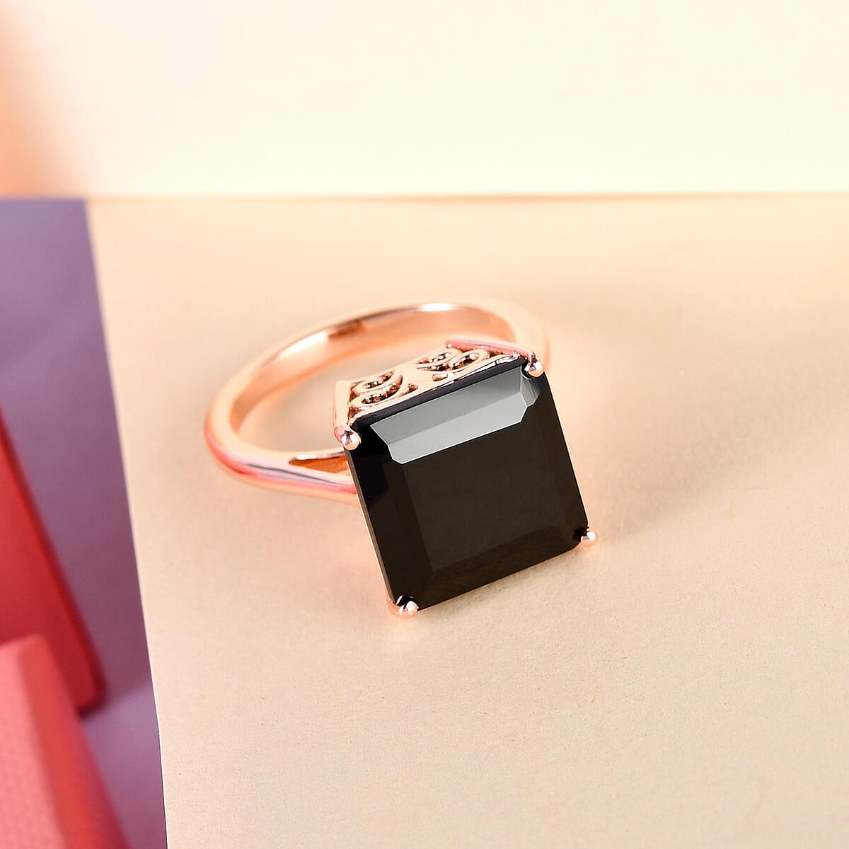 Asscher Cut Natural Thai Black Spinel Solitaire Ring in Vermeil Rose Gold Over Sterling Silver (Size 10.0) 11.00 ctw image number 1