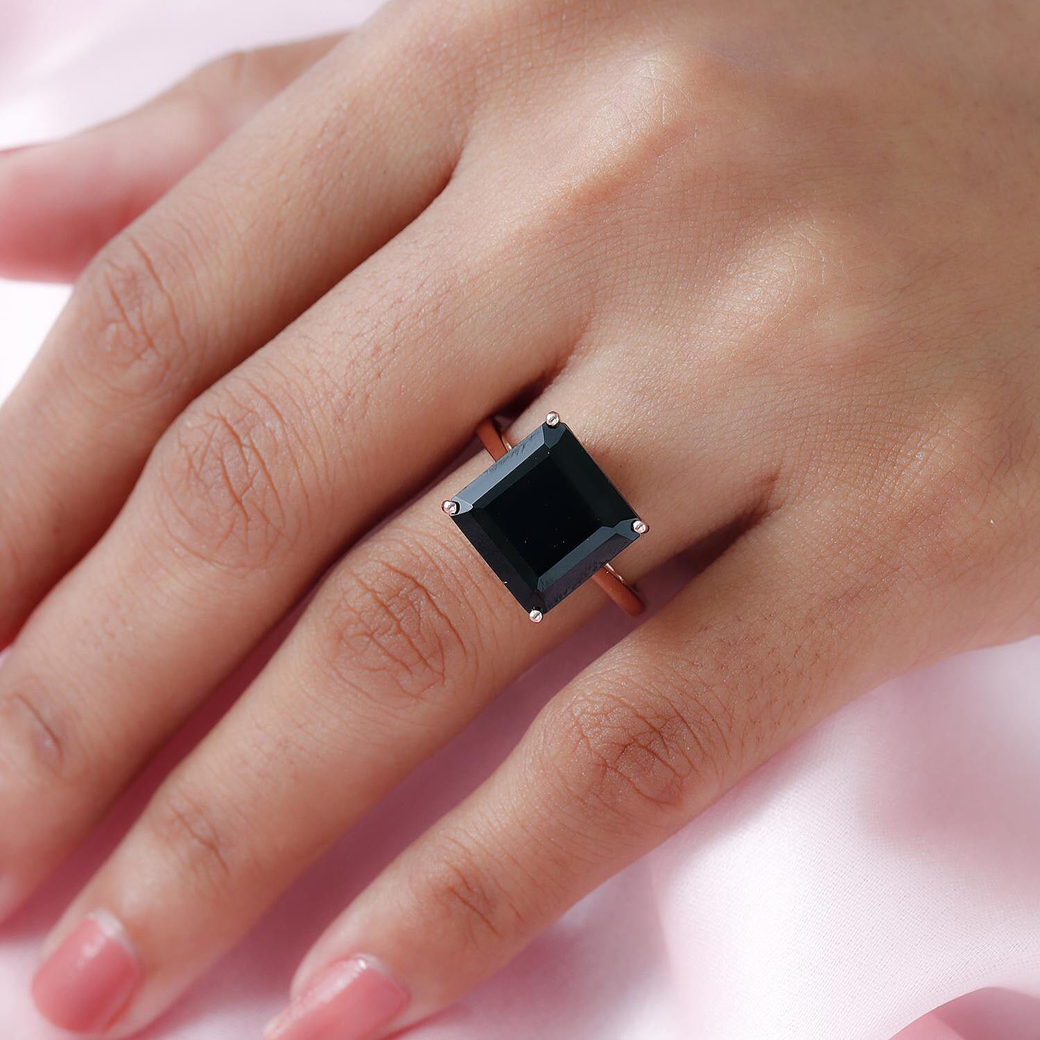 Asscher Cut Thai Black Spinel Solitaire Ring in Vermeil Rose Gold Over Sterling Silver (Size 10.0) 11.00 ctw