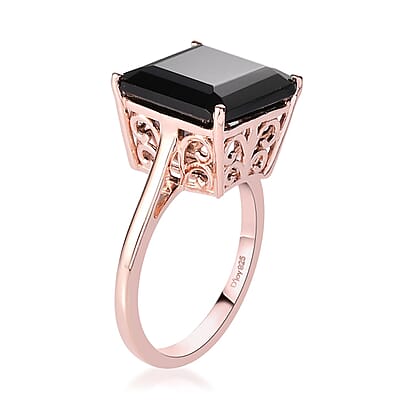 Asscher Cut Thai Black Spinel Solitaire Ring in Vermeil Rose Gold Over Sterling Silver (Size 10.0) 11.00 ctw