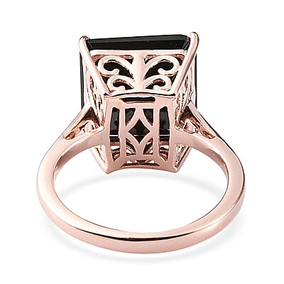 Asscher Cut Thai Black Spinel Solitaire Ring in Vermeil Rose Gold Over Sterling Silver (Size 10.0) 11.00 ctw