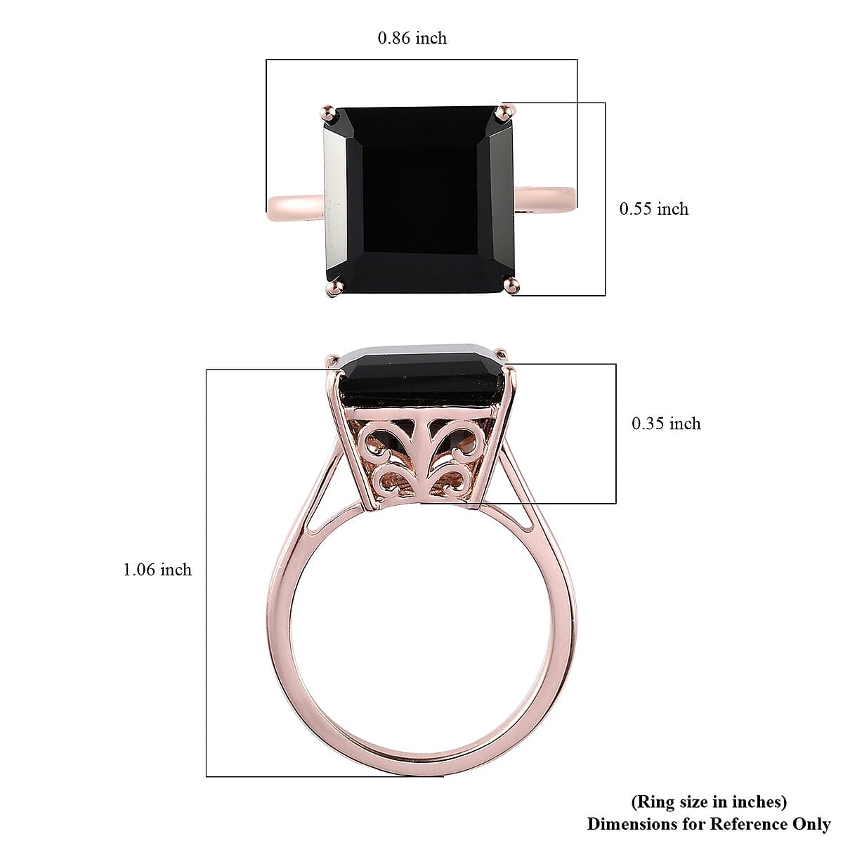Asscher Cut Natural Thai Black Spinel Solitaire Ring in Vermeil Rose Gold Over Sterling Silver (Size 10.0) 11.00 ctw image number 5