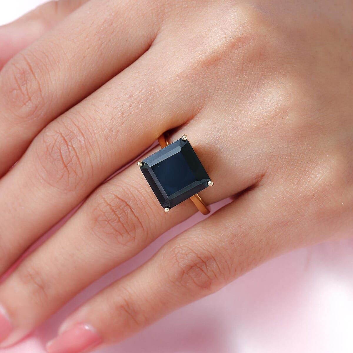 Asscher Cut Thai Black Spinel Solitaire Ring in Vermeil Yellow Gold Over Sterling Silver (Size 8.0) 11.00 ctw image number 2
