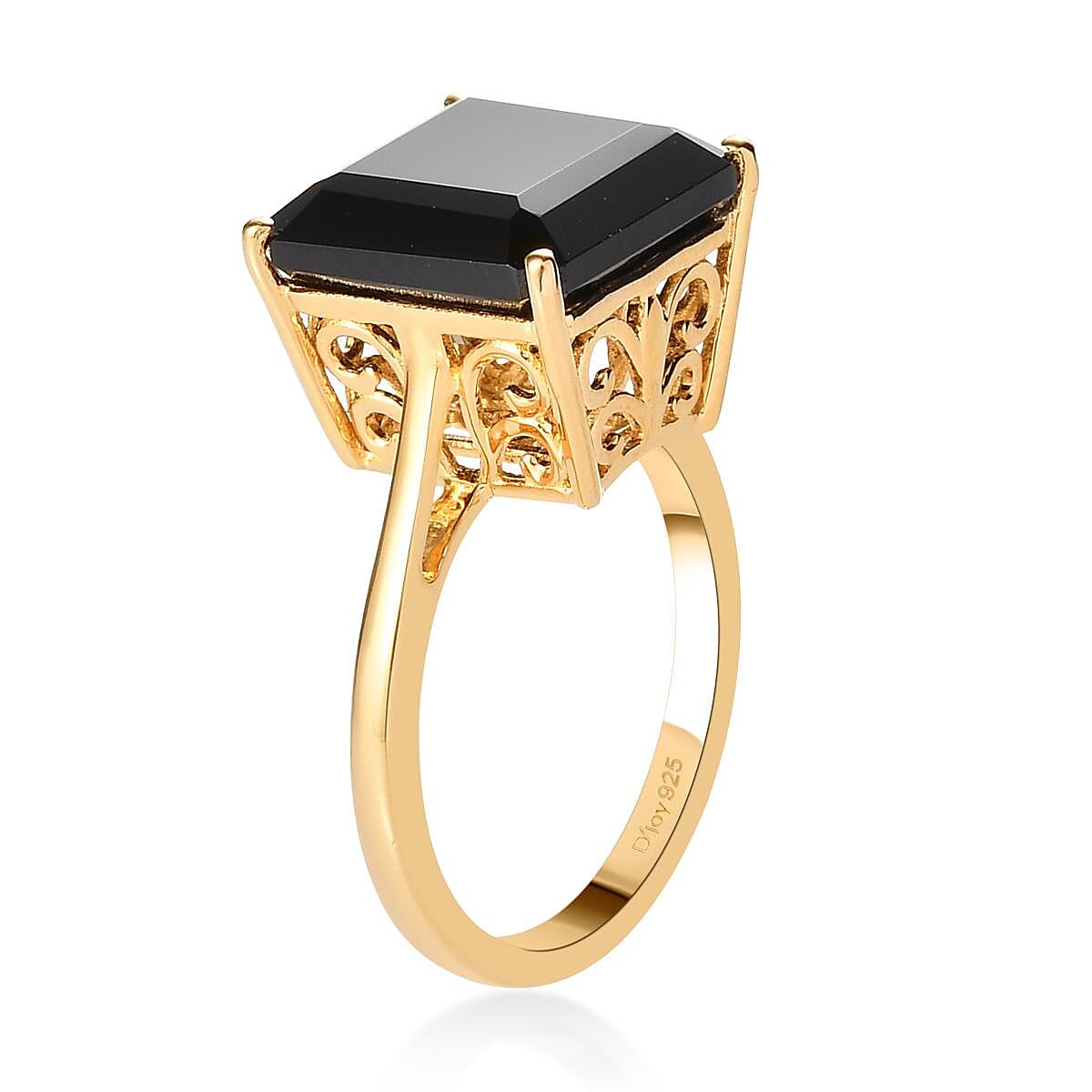 Asscher Cut Thai Black Spinel Solitaire Ring in Vermeil Yellow Gold Over Sterling Silver (Size 8.0) 11.00 ctw image number 3
