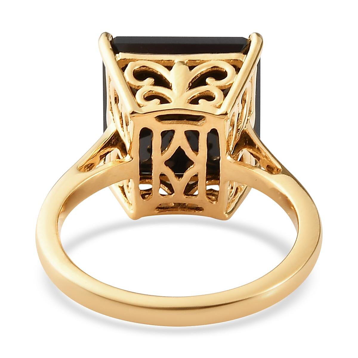 Asscher Cut Thai Black Spinel Solitaire Ring in Vermeil Yellow Gold Over Sterling Silver (Size 8.0) 11.00 ctw image number 4