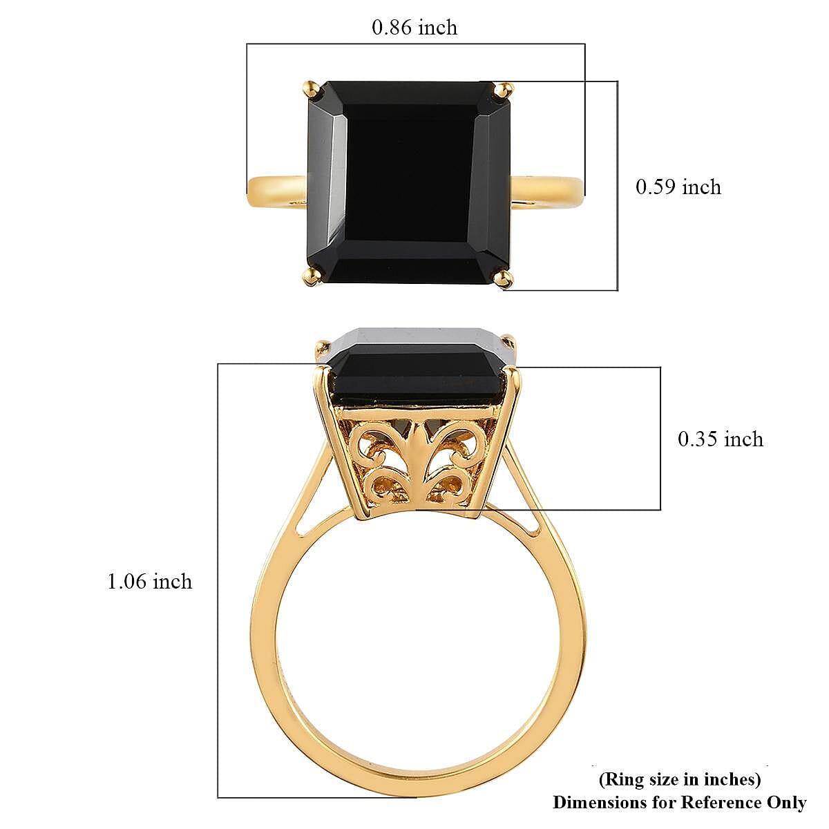 Asscher Cut Thai Black Spinel Solitaire Ring in Vermeil Yellow Gold Over Sterling Silver (Size 8.0) 11.00 ctw image number 5