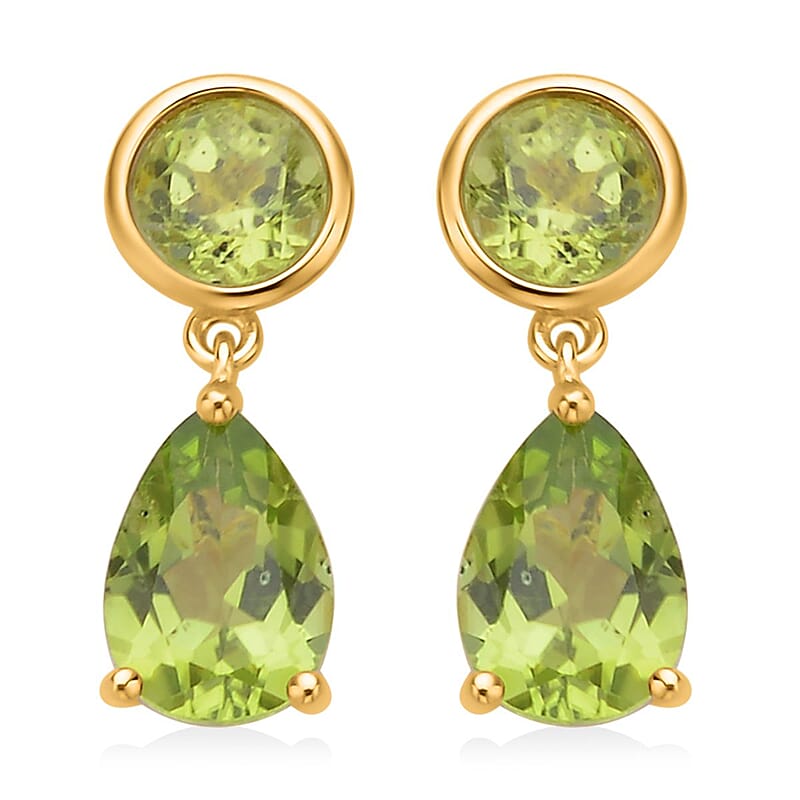 Premium Peridot Drop Earrings in Vermeil Yellow Gold Over Sterling Silver 5.75 ctw