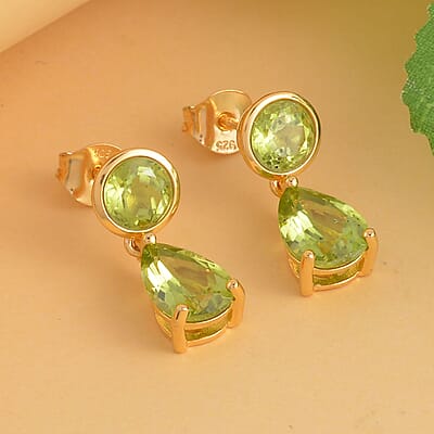 Premium Peridot Drop Earrings in Vermeil Yellow Gold Over Sterling Silver 5.75 ctw