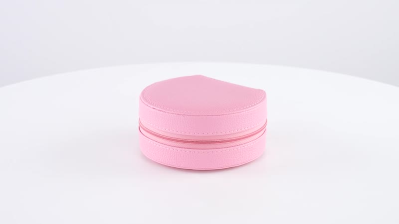 Pink Double Layer Faux Leather Jewelry Box with Zipper (4.9"x4.3"x2")