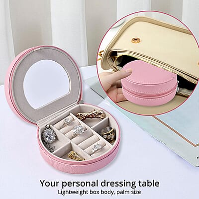Pink Double Layer Faux Leather Jewelry Box with Zipper