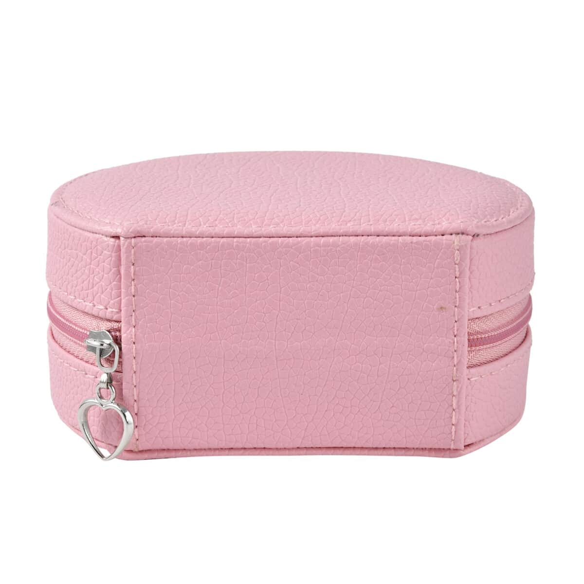 Pink Double Layer Faux Leather Jewelry Box with Zipper (4.9"x4.3"x2") image number 5