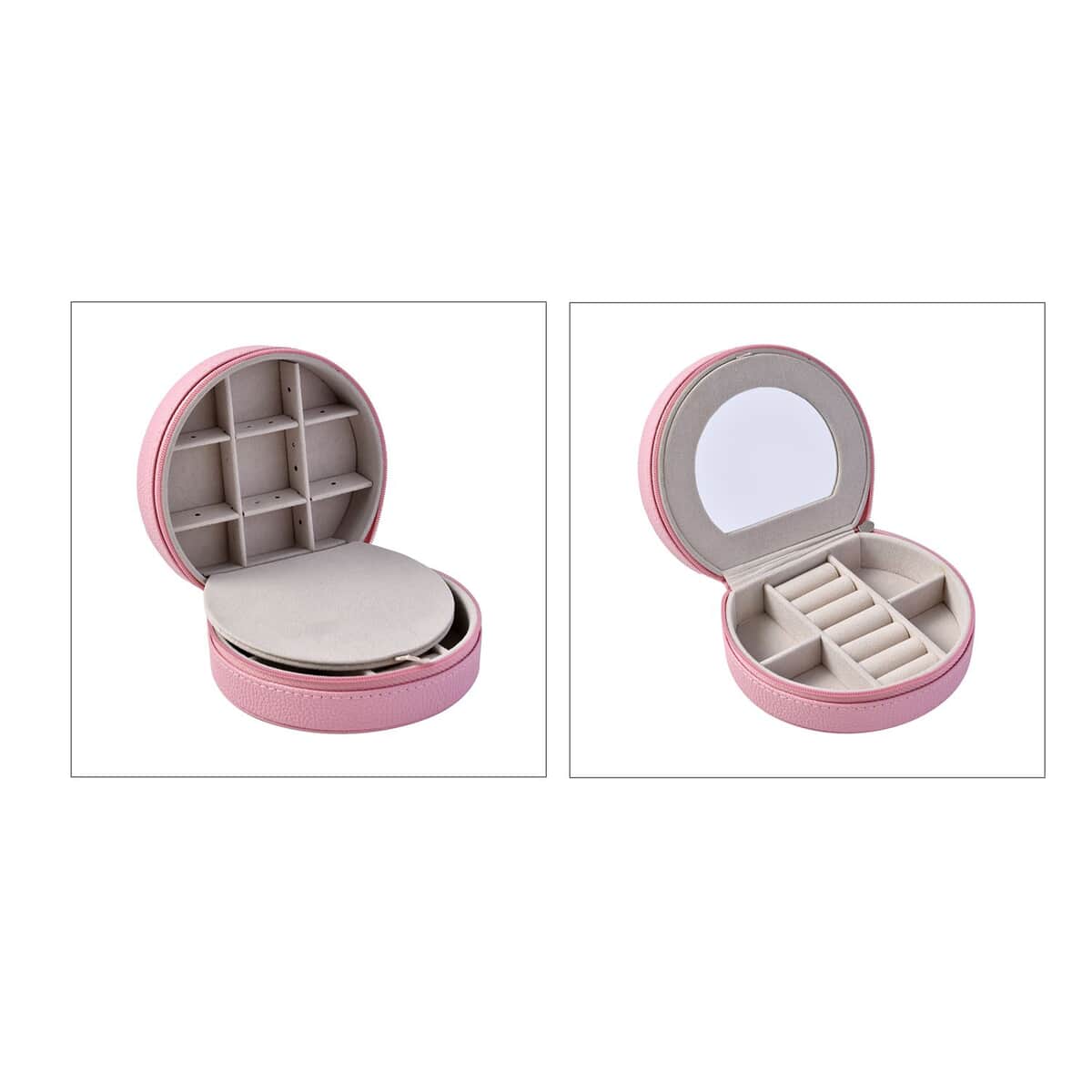 Pink Double Layer Faux Leather Jewelry Box with Zipper (4.9"x4.3"x2") image number 6