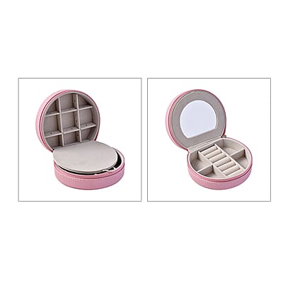 Pink Double Layer Faux Leather Jewelry Box with Zipper
