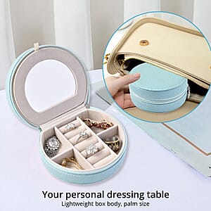 Blue Double Layer Faux Leather Jewelry Box with Zipper