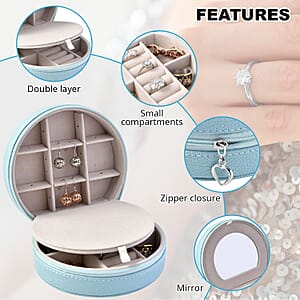 Blue Double Layer Faux Leather Jewelry Box with Zipper