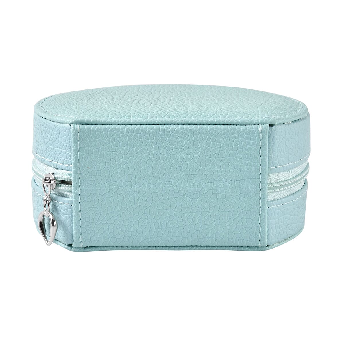 Blue Double Layer Faux Leather Jewelry Box with Zipper image number 5