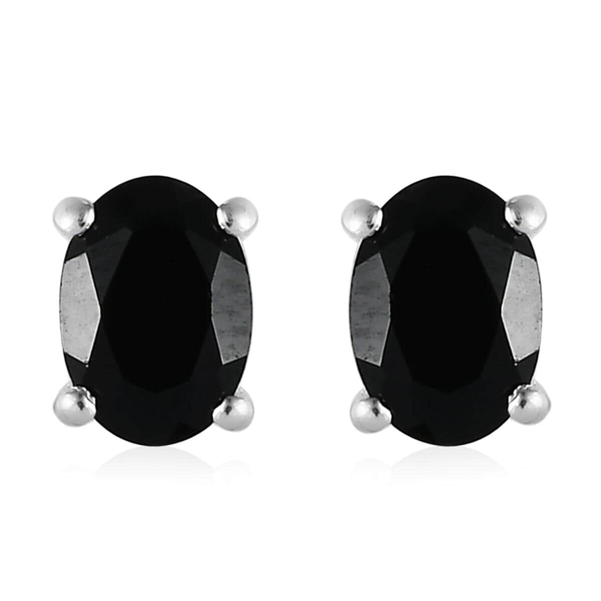 Natural Thai Black Spinel Oval Shape Stud Earrings in Sterling Silver 2.75 ctw image number 0