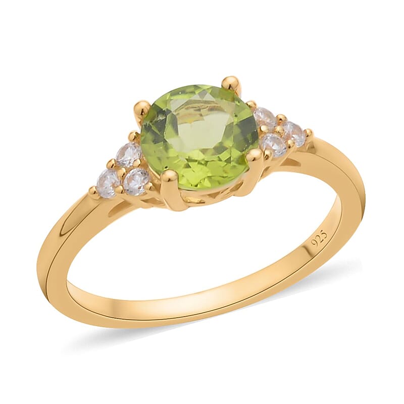 Premium Peridot and White Zircon Ring in Vermeil Yellow Gold Over Sterling Silver (Size 10.0) 1.75 ctw