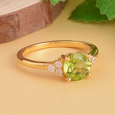 Premium Peridot and White Zircon Ring in Vermeil Yellow Gold Over Sterling Silver (Size 10.0) 1.75 ctw